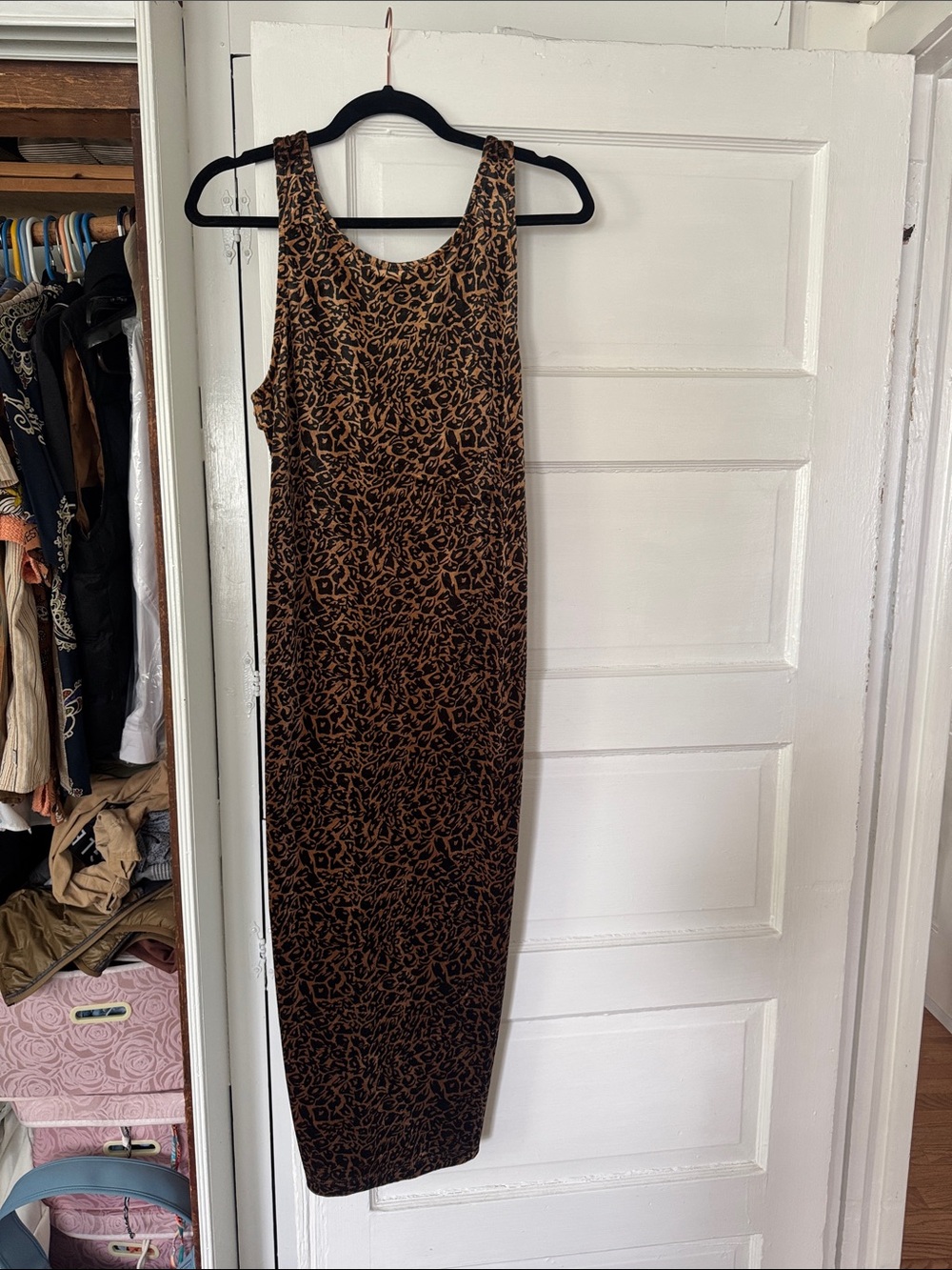 Sleeveless Leopard-Print Maxi Dress in Brown